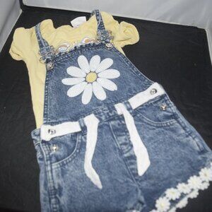 Little Lass 2 pc Floral tshirt and daisy denim overalls 4T